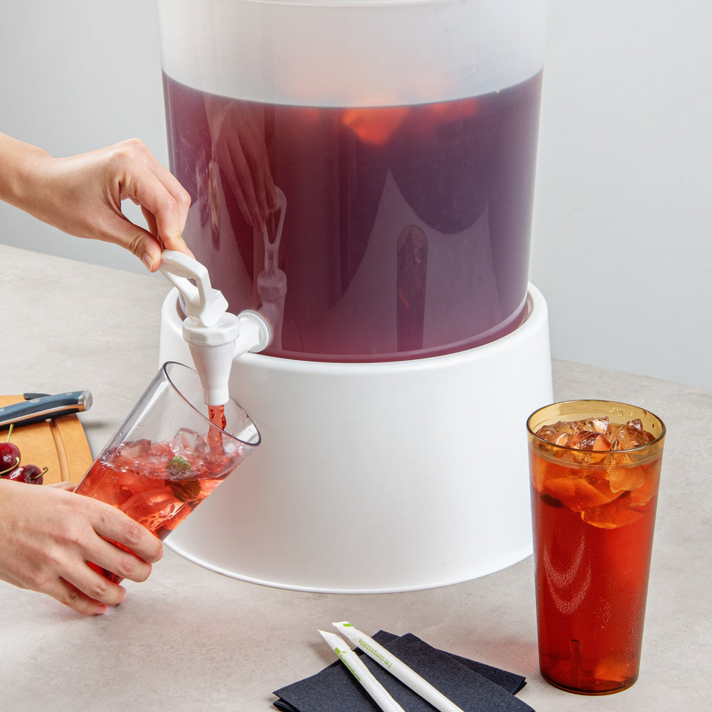 Bev Tek Round White Plastic Beverage Dispenser Base - For 3 and 6 gal Dispenser - 10 1/2" x 10 1/2" x 6 1/2" - 4 count box
