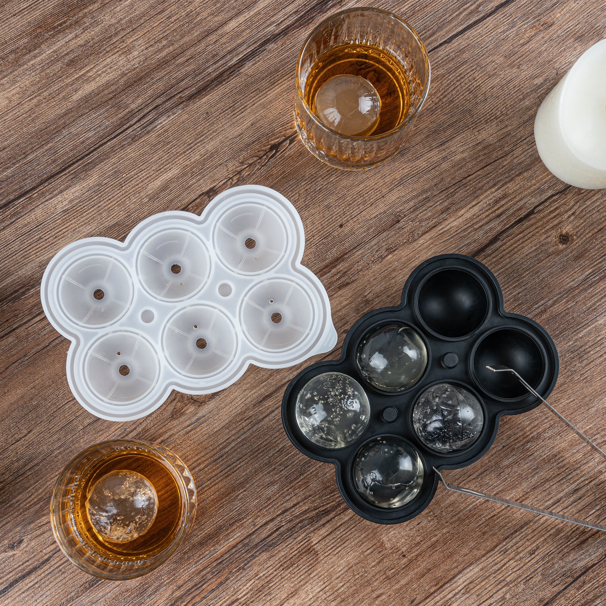 Bar Lux Black Silicone Ice Mold - 1 3/4" Sphere, 6 Compartments - 1 count box