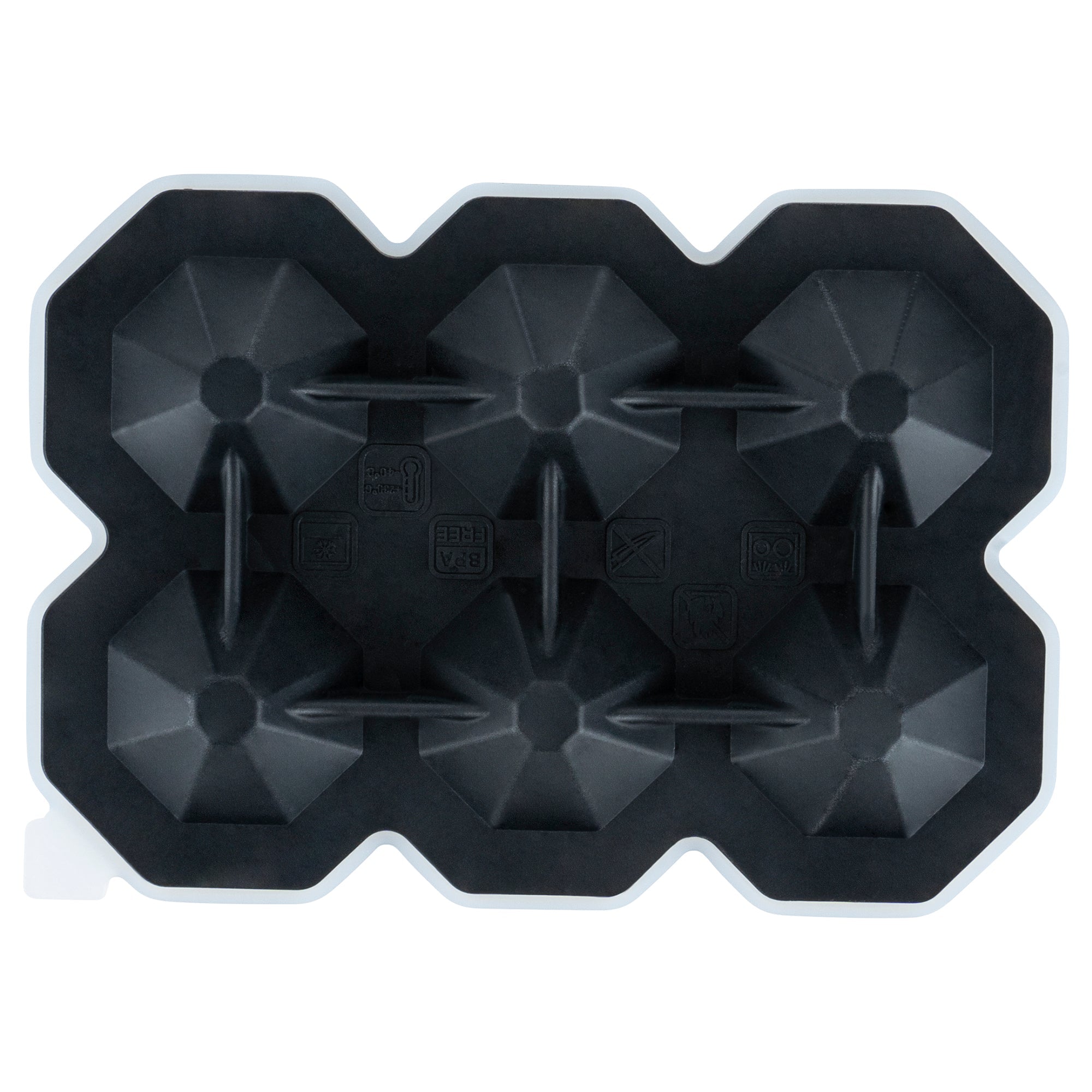 Bar Lux Black Silicone Ice Mold - 2" x 1 1/2" Diamond, 6 Compartments - 1 count box