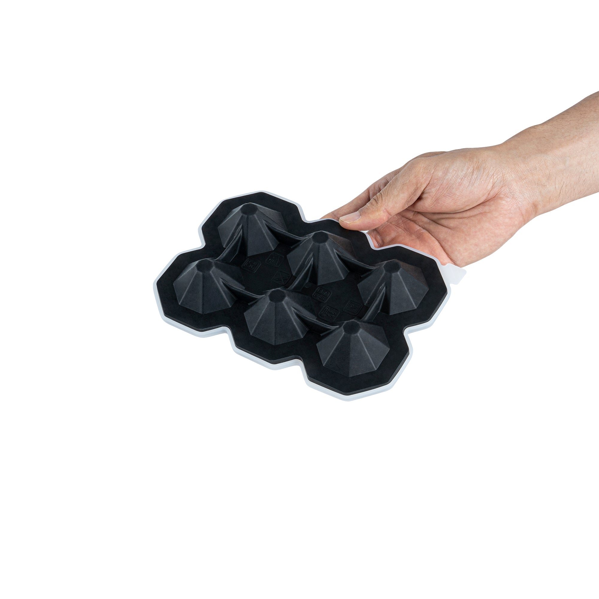 Bar Lux Black Silicone Ice Mold - 2" x 1 1/2" Diamond, 6 Compartments - 1 count box