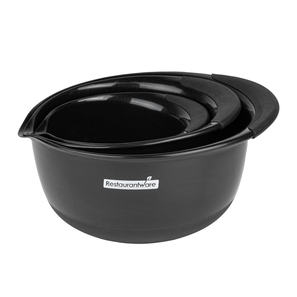 Comfy Grip Black Plastic 3-Piece Mixing Bowl Set - with Pour Spout - 1 count box