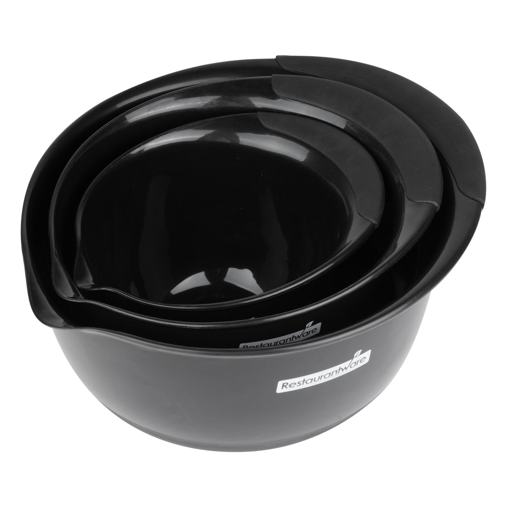 Comfy Grip Black Plastic 3-Piece Mixing Bowl Set - with Pour Spout - 1 count box