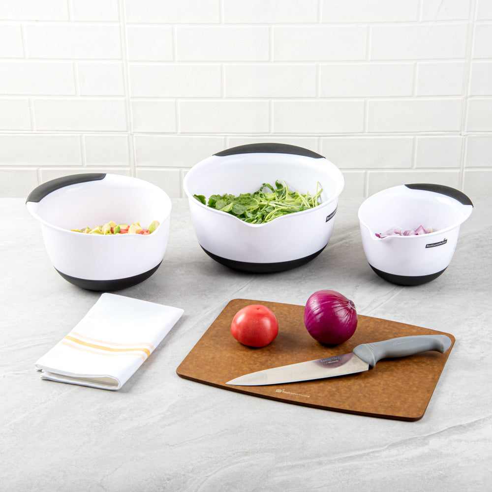 Comfy Grip White Plastic 3-Piece Mixing Bowl Set - with Pour Spout - 1 count box