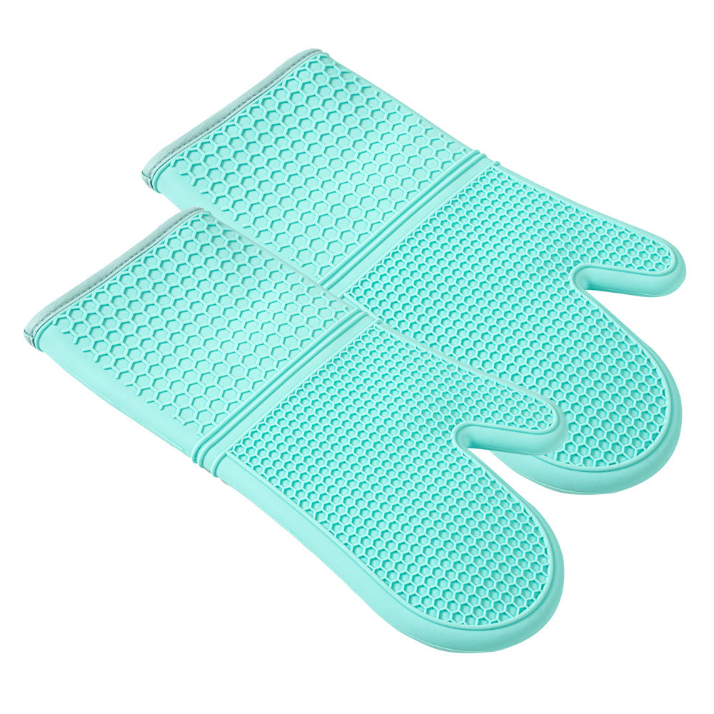 Comfy Grip Turquoise Silicone 2-Piece Oven Mitt Set - Heat-Resistant - 14" x 7 1/4" x 1 1/2" - 1 count box