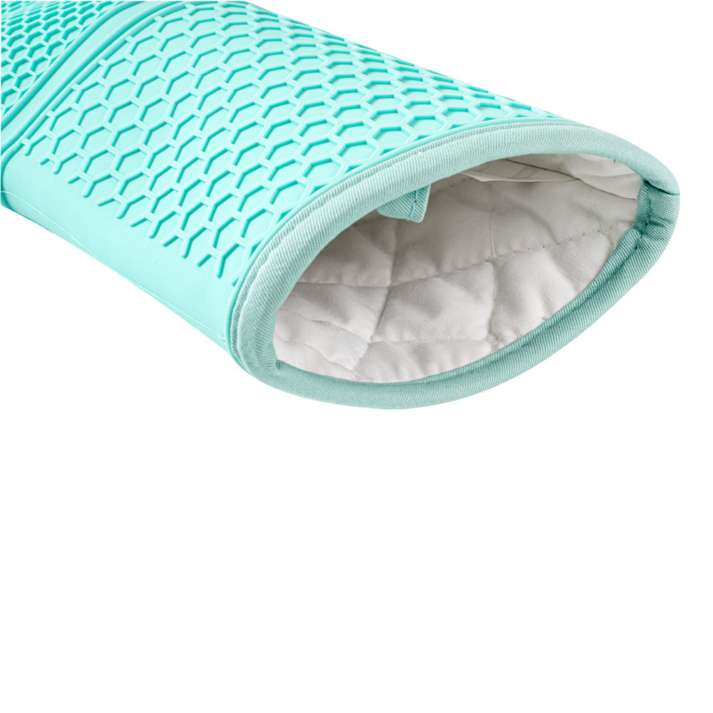 Comfy Grip Turquoise Silicone 2-Piece Oven Mitt Set - Heat-Resistant - 14" x 7 1/4" x 1 1/2" - 1 count box