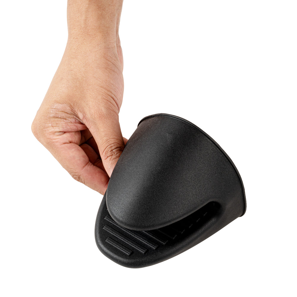 Comfy Grip Black Silicone 2-Piece Mini Pot Holder Mitt Set - Heat-Resistant - 4 1/4" x 3 1/2" x 4 1/4" - 1 count box