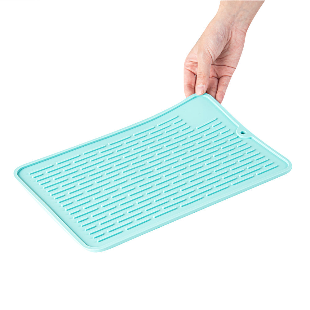 Comfy Grip Rectangle Turquoise Silicone Dish Drying Mat - 11 3/4" x 7 3/4" x 1/4" - 1 count box