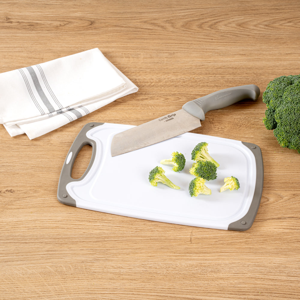 Comfy Grip White and Gray Plastic Cutting Board Set - Includes 3 Boards, with Juice Groove, Handle - 1 count box