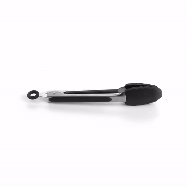 Met Lux Black Stainless Steel Kitchen Tong - Scalloped - 9" x 1 1/2" x 1" - 1 count box