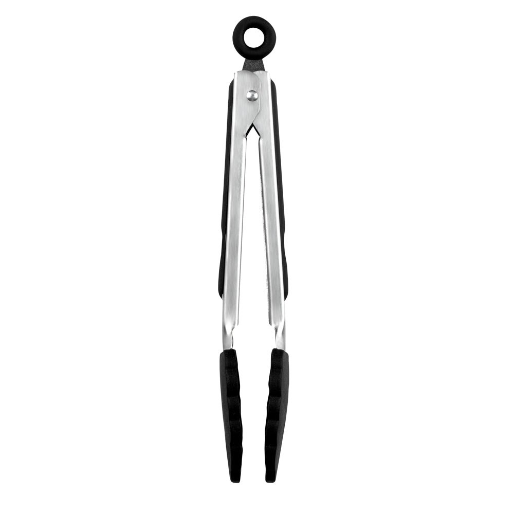 Met Lux Black Stainless Steel Kitchen Tong - Scalloped - 9" x 1 1/2" x 1" - 1 count box