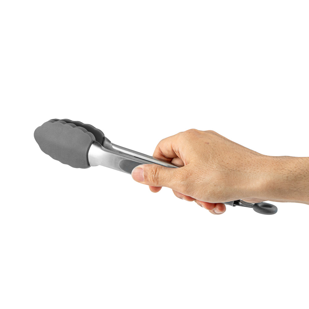 Met Lux Gray Stainless Steel Kitchen Tong - Scalloped - 9" x 1 1/2" x 1" - 1 count box