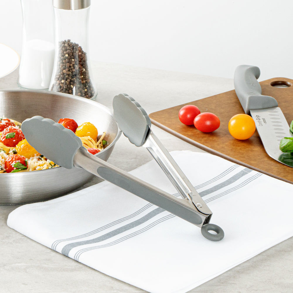 Met Lux Gray Stainless Steel Kitchen Tong - Scalloped - 9" x 1 1/2" x 1" - 1 count box