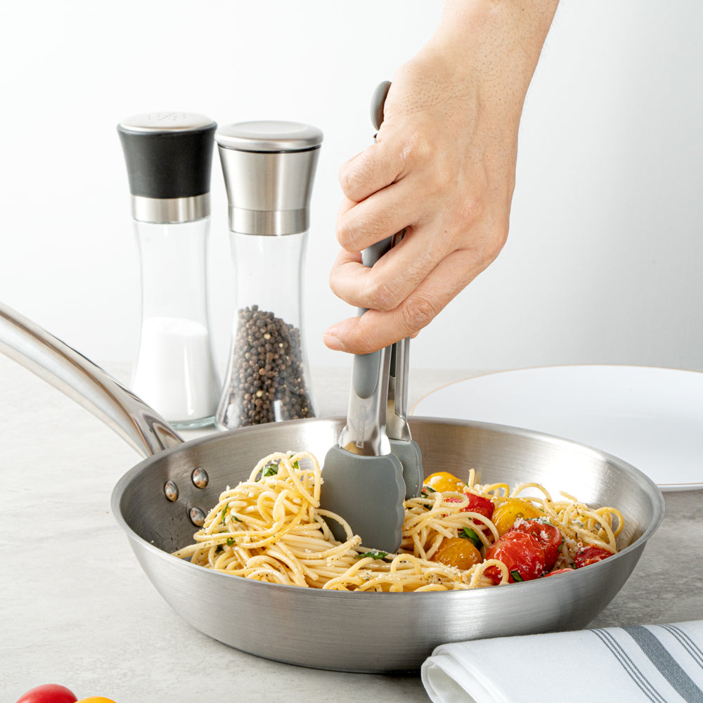 Met Lux Gray Stainless Steel Kitchen Tong - Scalloped - 9" x 1 1/2" x 1" - 1 count box