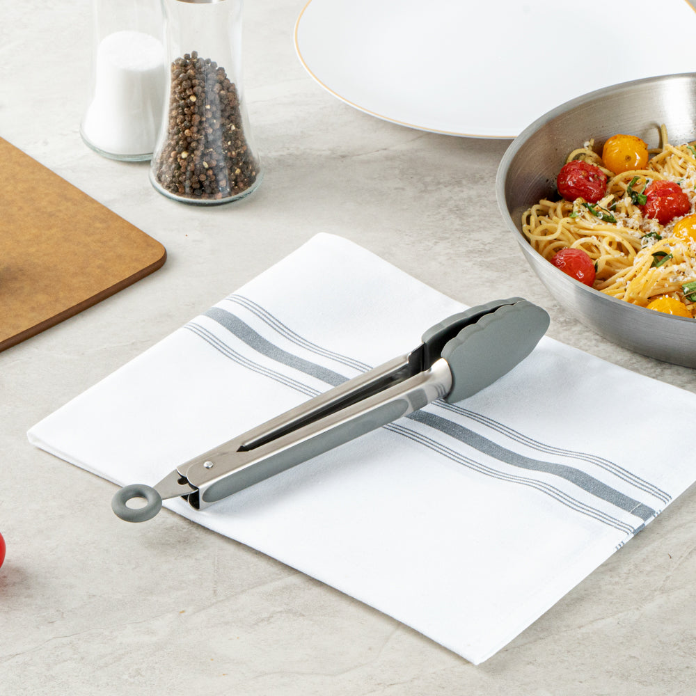 Met Lux Gray Stainless Steel Kitchen Tong - Scalloped - 9" x 1 1/2" x 1" - 1 count box