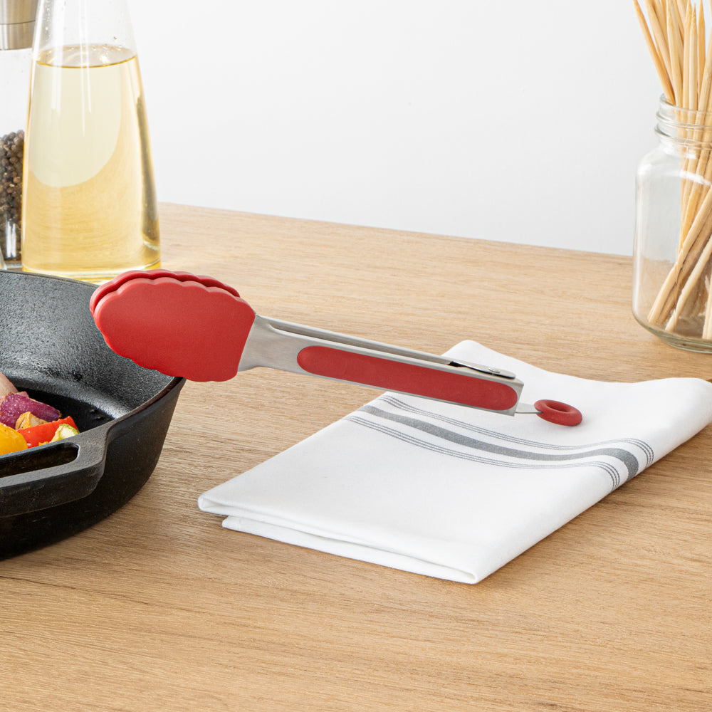 Met Lux Red Stainless Steel Kitchen Tong - Scalloped - 9" x 1 1/2" x 1" - 1 count box