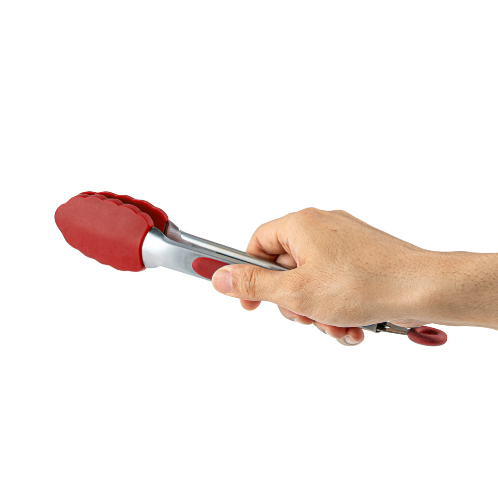 Met Lux Red Stainless Steel Kitchen Tong - Scalloped - 9" x 1 1/2" x 1" - 1 count box