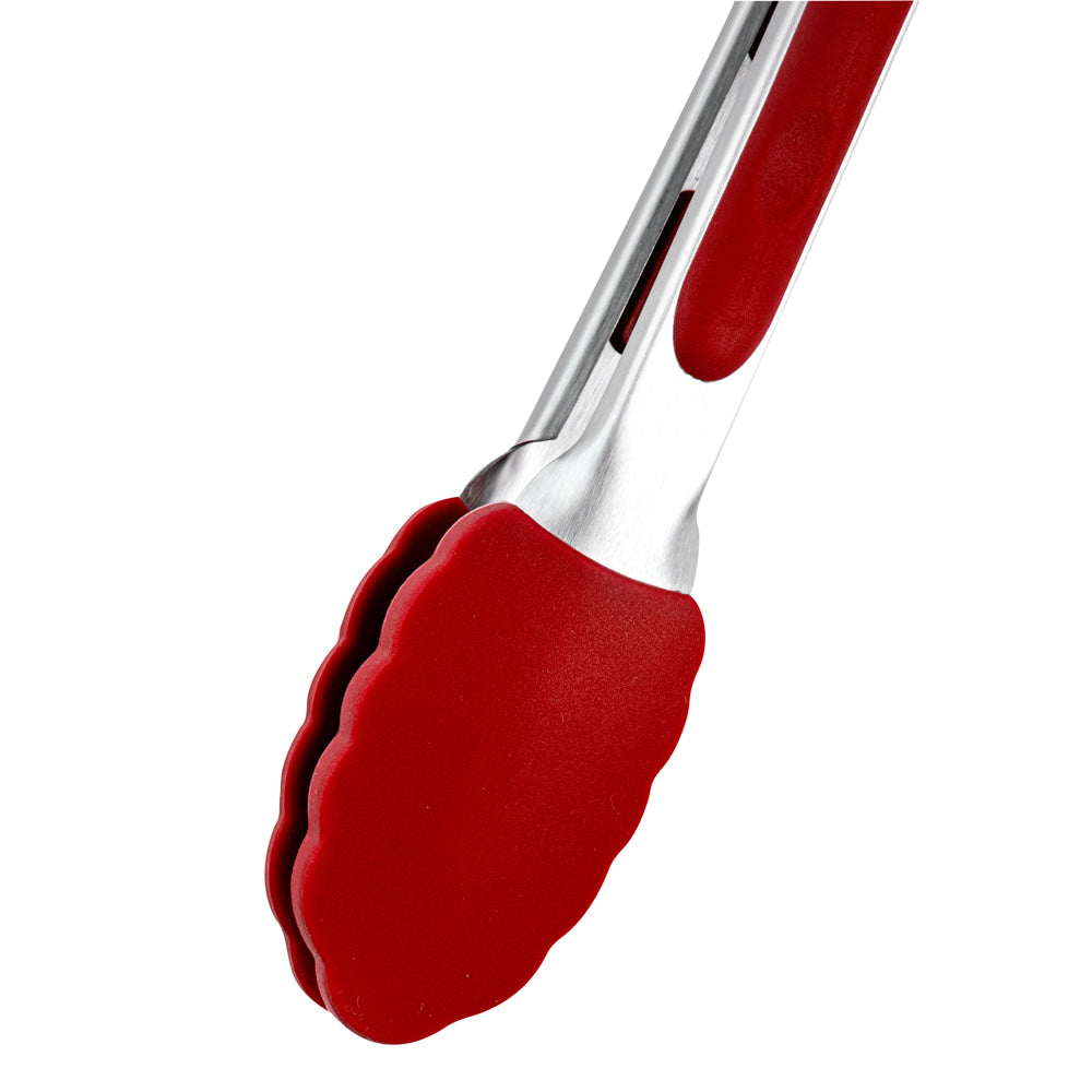 Met Lux Red Stainless Steel Kitchen Tong - Scalloped - 9" x 1 1/2" x 1" - 1 count box