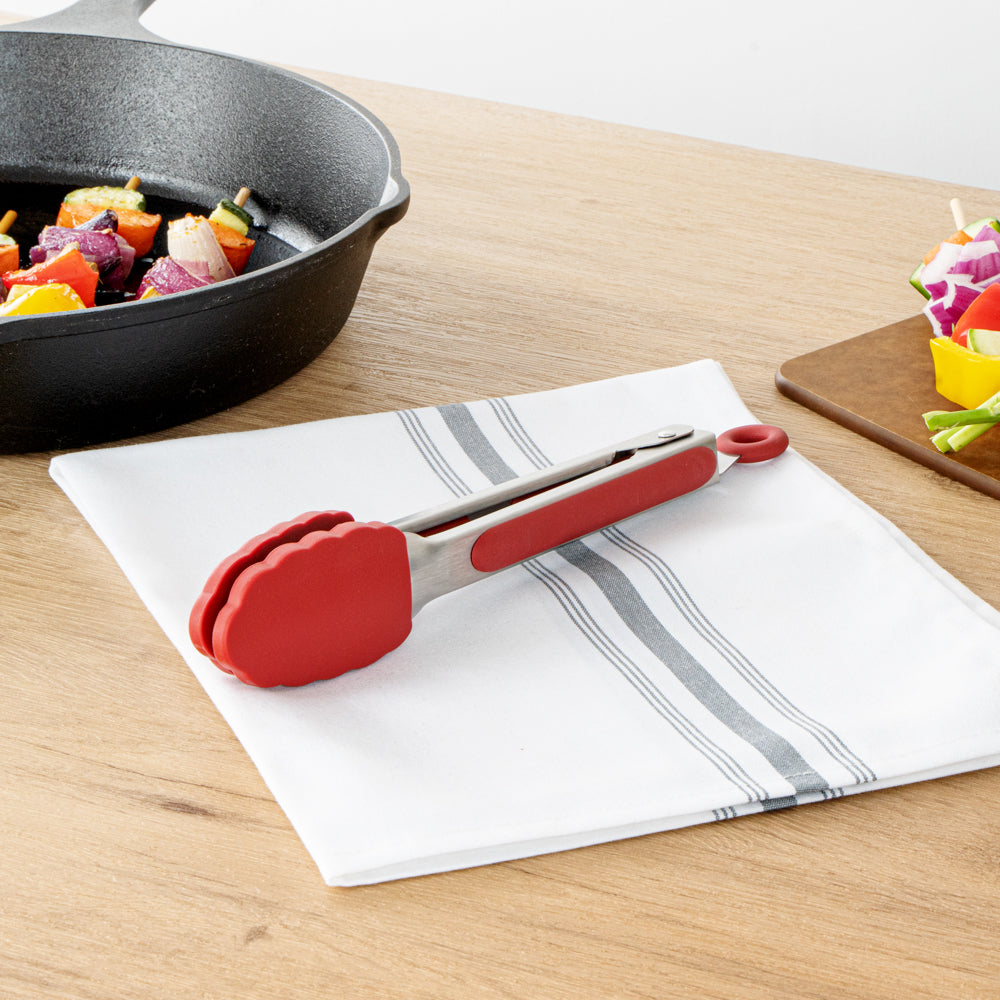 Met Lux Red Stainless Steel Kitchen Tong - Scalloped - 9" x 1 1/2" x 1" - 1 count box