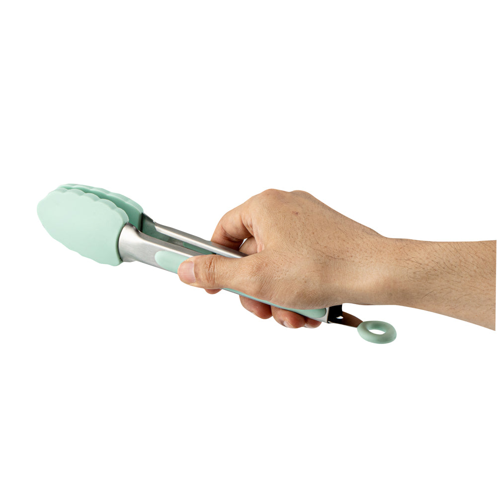Met Lux Teal Stainless Steel Kitchen Tong - Scalloped - 9" x 1 1/2" x 1" - 1 count box