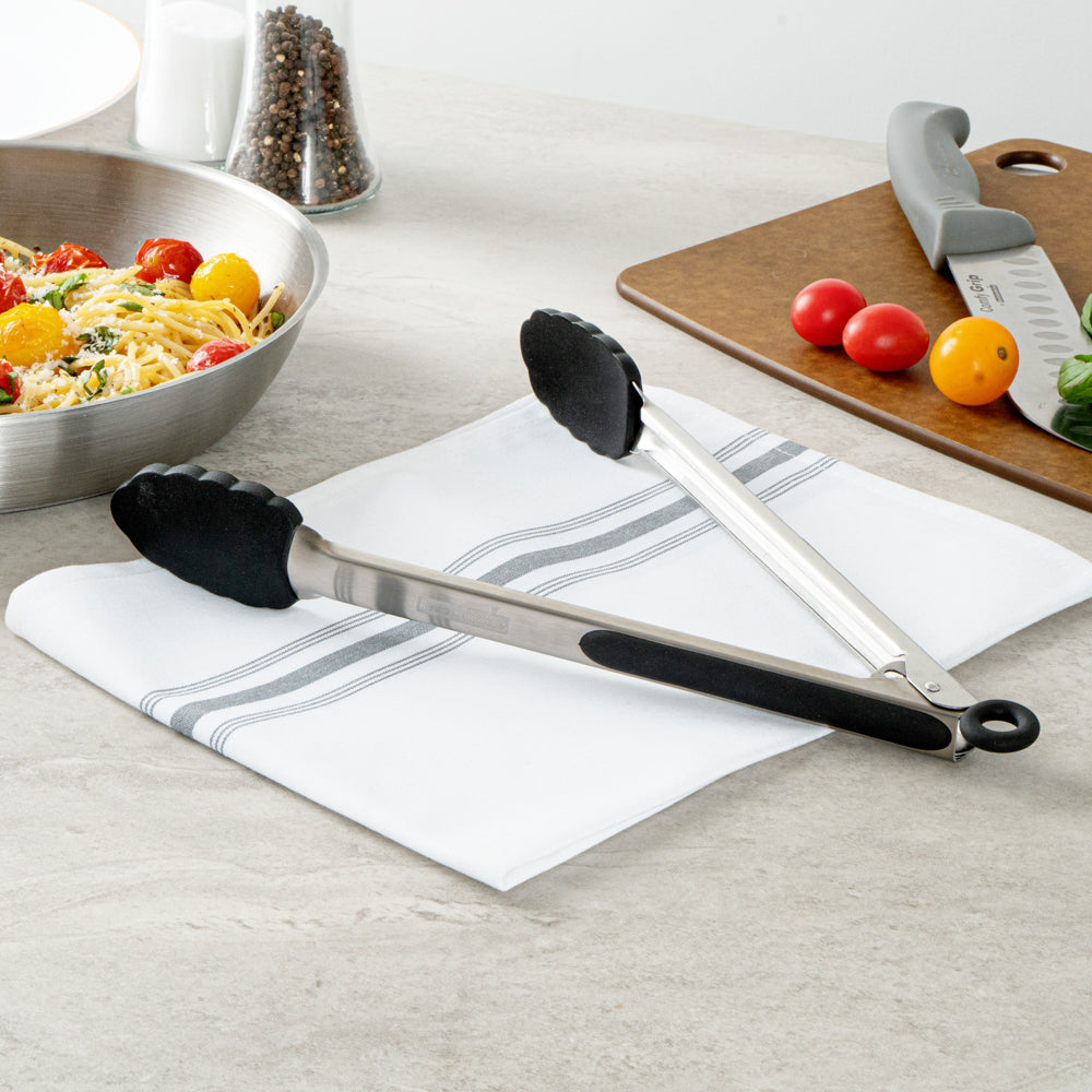 Met Lux Black Stainless Steel Kitchen Tong - Scalloped - 12" x 1 3/4" x 1" - 1 count box