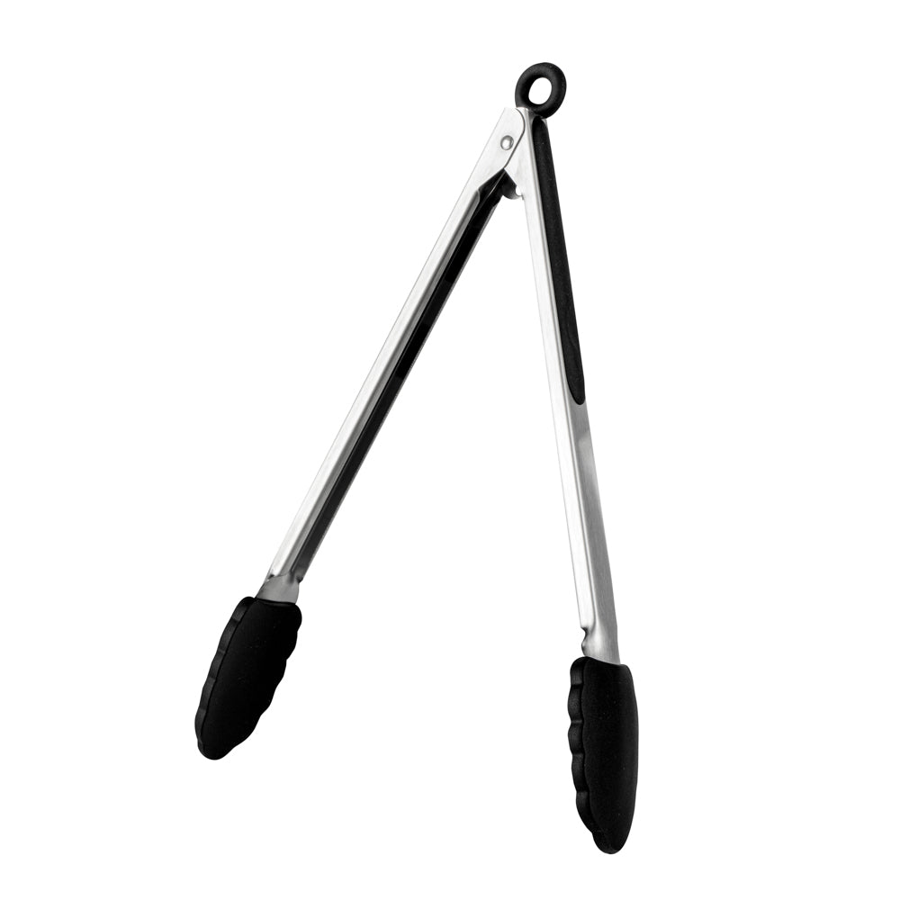 Met Lux Black Stainless Steel Kitchen Tong - Scalloped - 12" x 1 3/4" x 1" - 1 count box