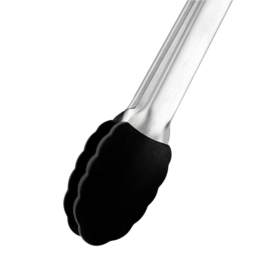 Met Lux Black Stainless Steel Kitchen Tong - Scalloped - 12" x 1 3/4" x 1" - 1 count box