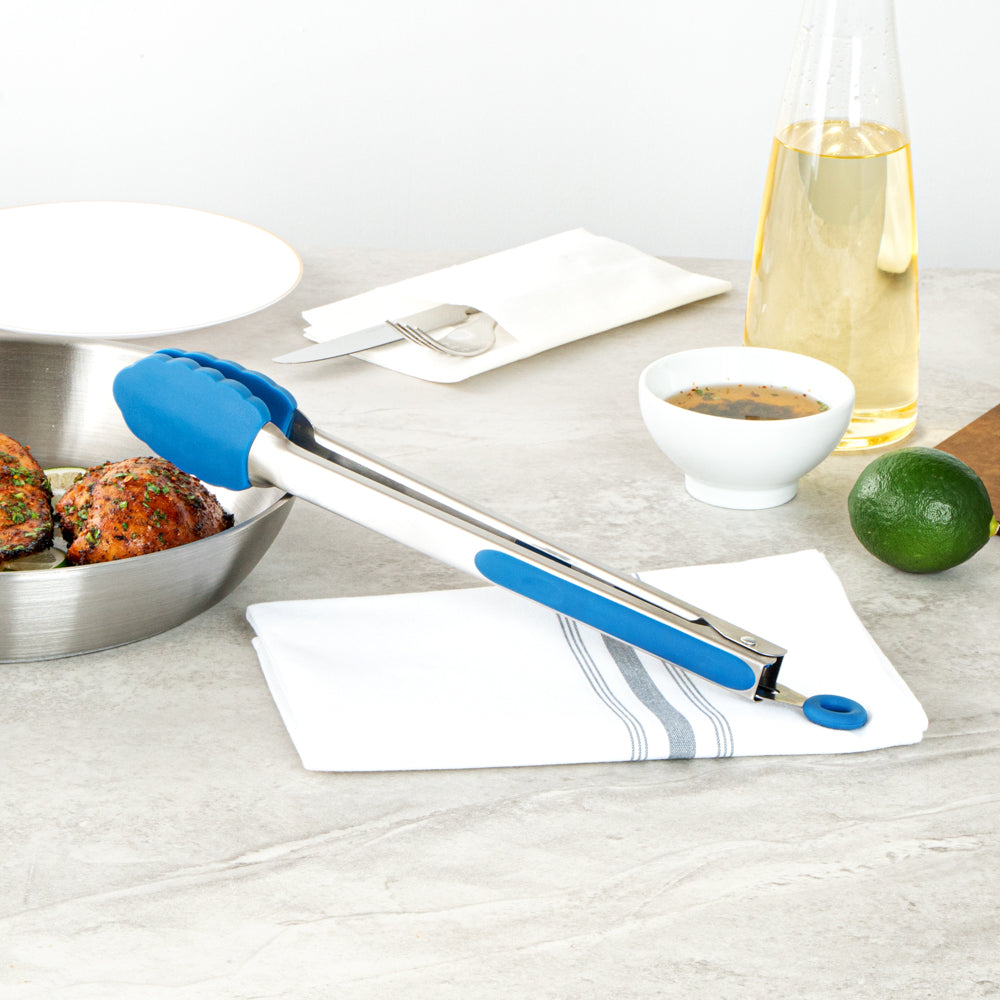 Met Lux Blue Stainless Steel Kitchen Tong - Scalloped - 12" x 1 3/4" x 1" - 1 count box
