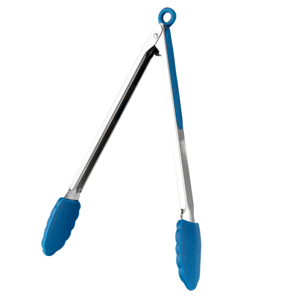 Met Lux Blue Stainless Steel Kitchen Tong - Scalloped - 12" x 1 3/4" x 1" - 1 count box