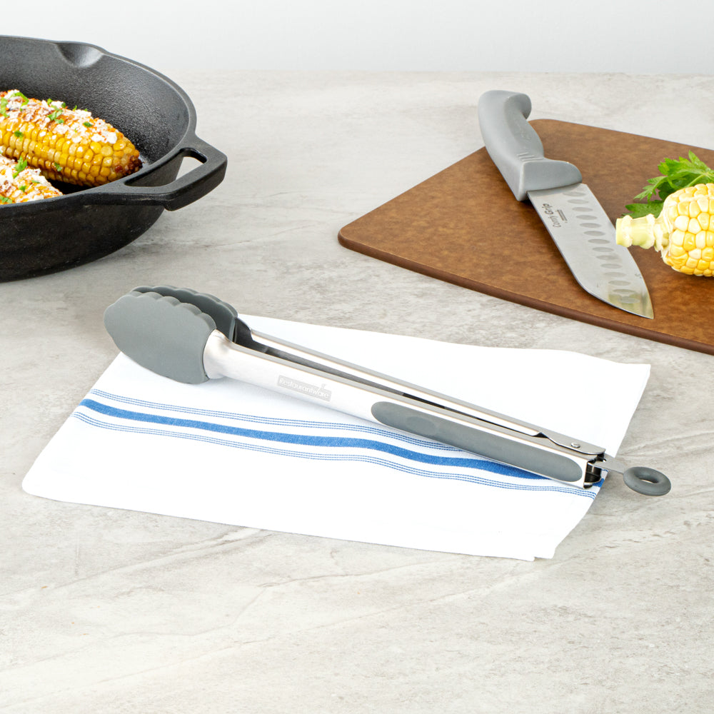 Met Lux Gray Stainless Steel Kitchen Tong - Scalloped - 12" x 1 3/4" x 1" - 1 count box