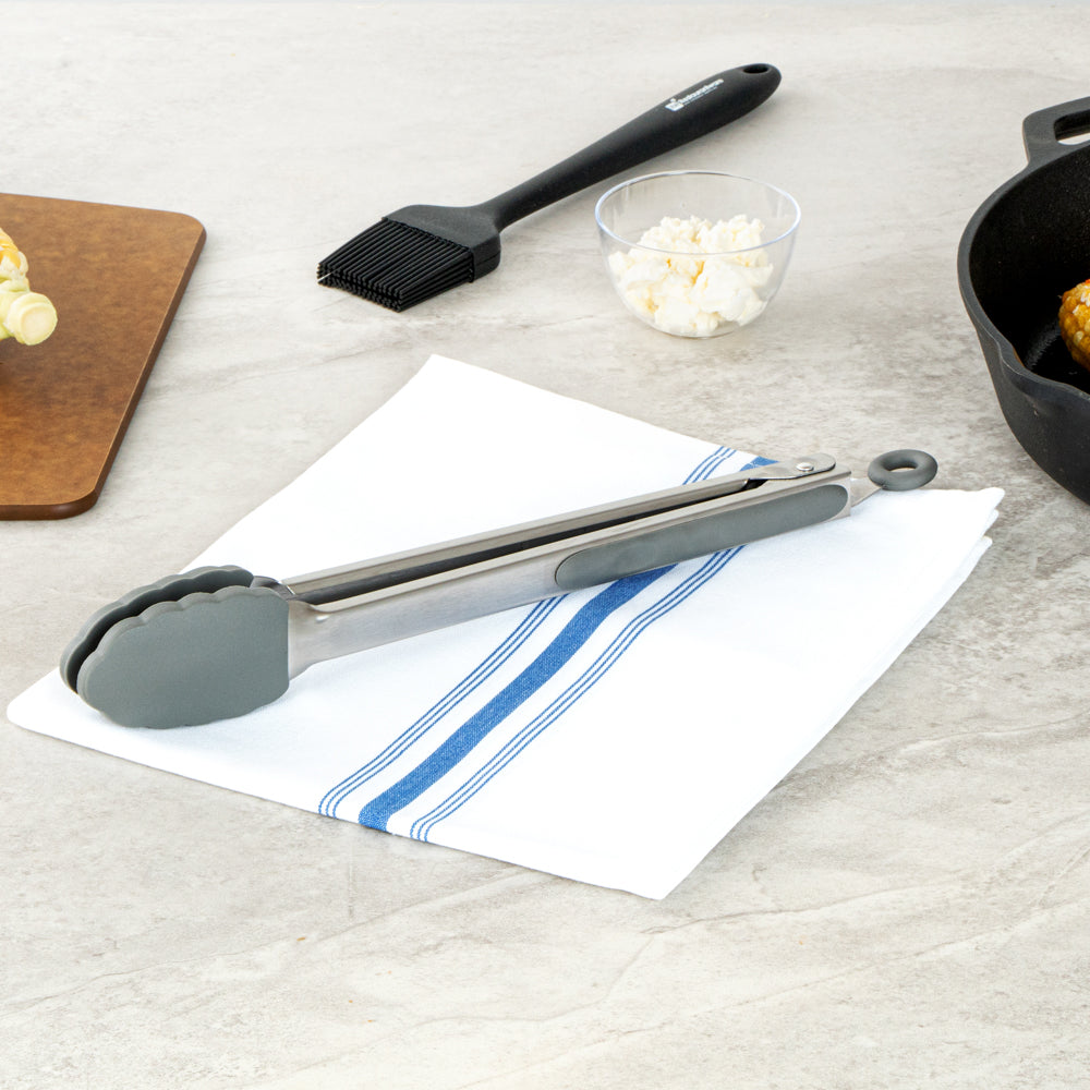 Met Lux Gray Stainless Steel Kitchen Tong - Scalloped - 12" x 1 3/4" x 1" - 1 count box