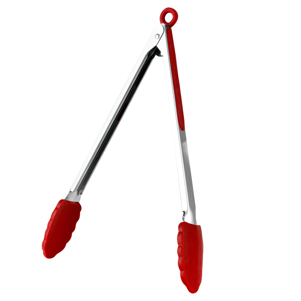 Met Lux Red Stainless Steel Kitchen Tong - Scalloped - 12" x 1 3/4" x 1" - 1 count box