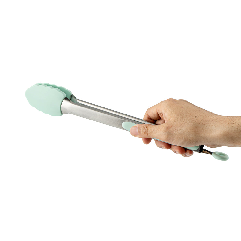 Met Lux Teal Stainless Steel Kitchen Tong - Scalloped - 12" x 1 3/4" x 1" - 1 count box