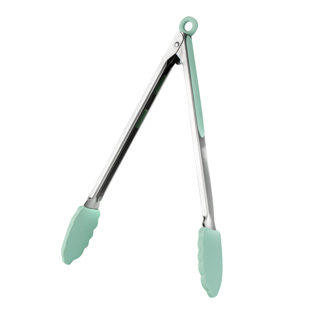 Met Lux Teal Stainless Steel Kitchen Tong - Scalloped - 12" x 1 3/4" x 1" - 1 count box