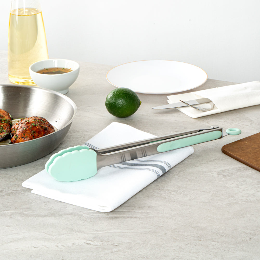 Met Lux Teal Stainless Steel Kitchen Tong - Scalloped - 12" x 1 3/4" x 1" - 1 count box