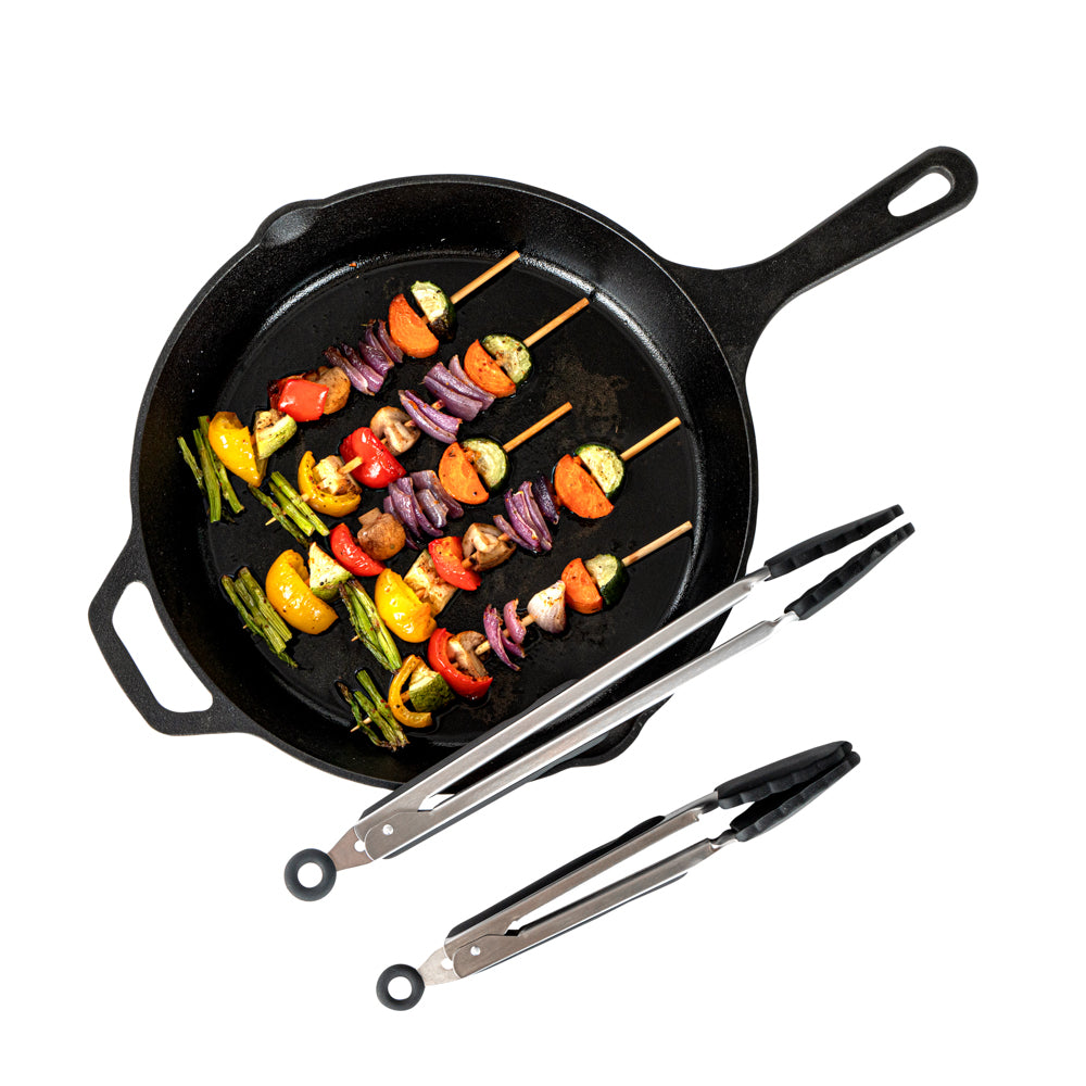 Met Lux Black Stainless Steel 2-Piece Kitchen Tong Set - Scalloped - 12" x 1 3/4" x 2" - 1 count box