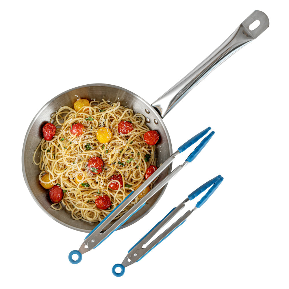Met Lux Blue Stainless Steel 2-Piece Kitchen Tong Set - Scalloped - 12" x 1 3/4" x 2" - 1 count box