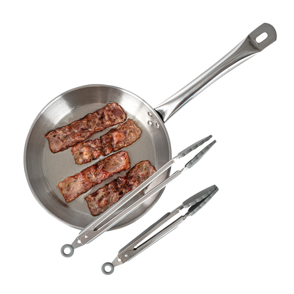 Met Lux Gray Stainless Steel 2-Piece Kitchen Tong Set - Scalloped - 12" x 1 3/4" x 2" - 1 count box