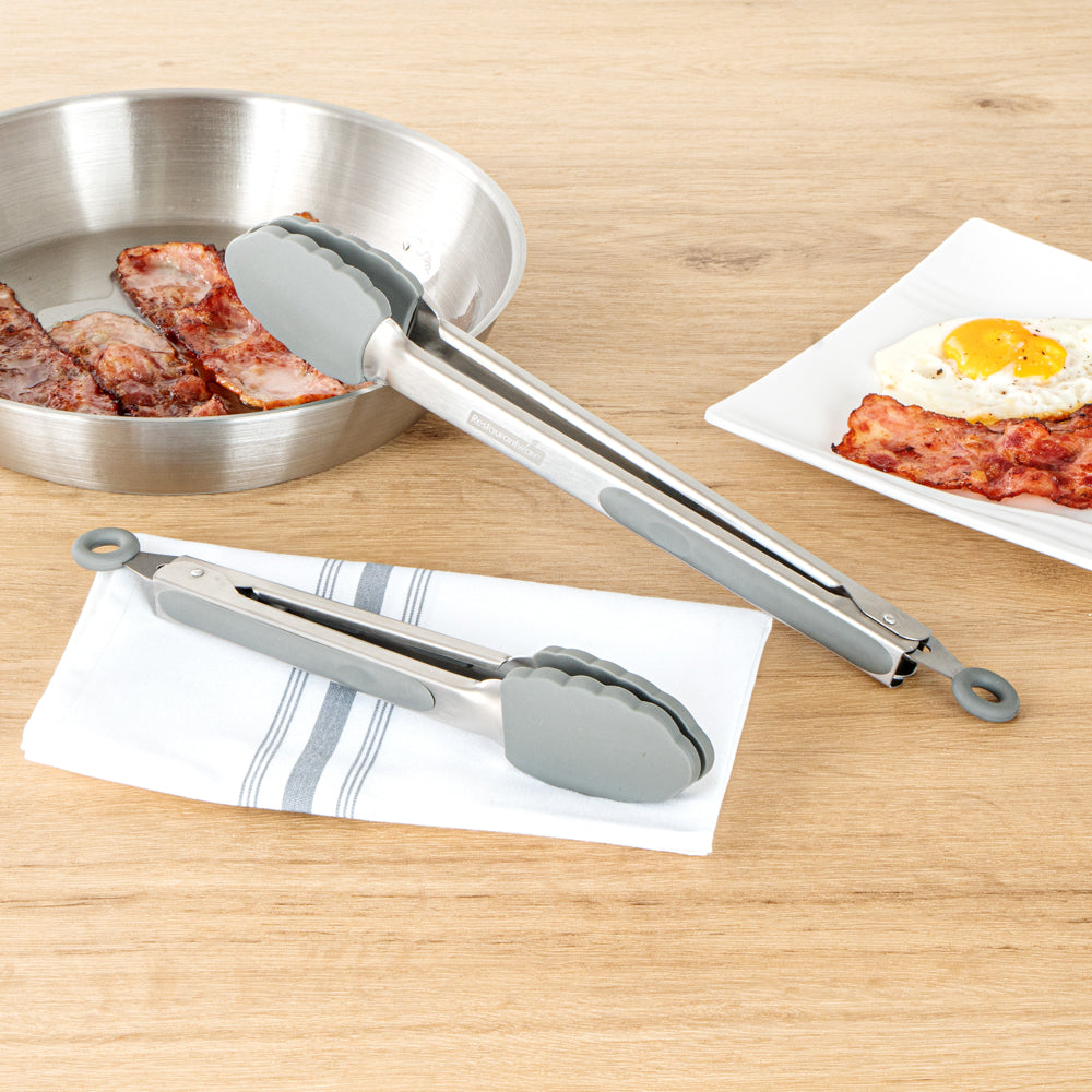 Met Lux Gray Stainless Steel 2-Piece Kitchen Tong Set - Scalloped - 12" x 1 3/4" x 2" - 1 count box