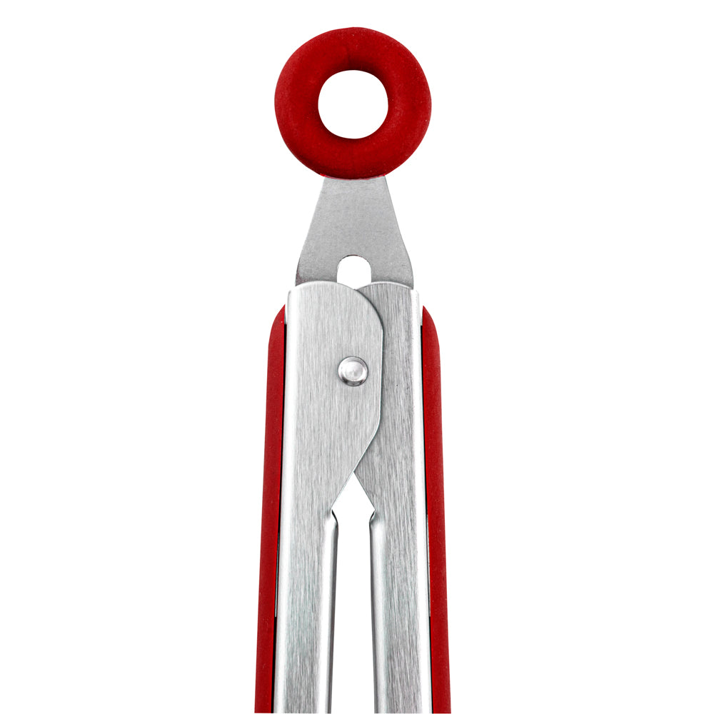 Met Lux Red Stainless Steel 2-Piece Kitchen Tong Set - Scalloped - 12" x 1 3/4" x 2" - 1 count box