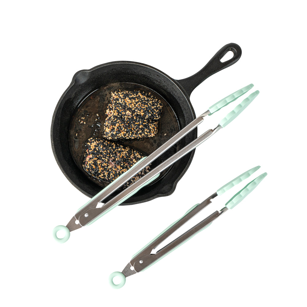 Met Lux Teal Stainless Steel 2-Piece Kitchen Tong Set - Scalloped - 12" x 1 3/4" x 2" - 1 count box