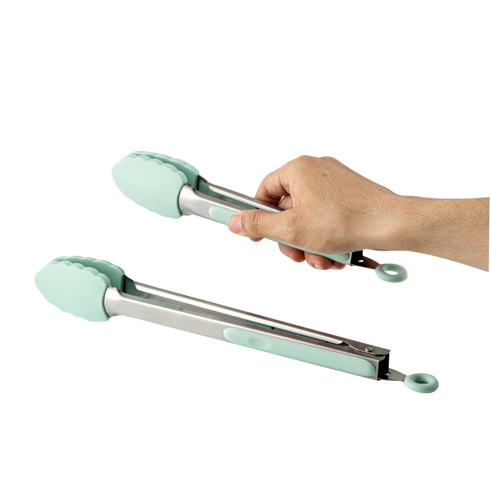 Met Lux Teal Stainless Steel 2-Piece Kitchen Tong Set - Scalloped - 12" x 1 3/4" x 2" - 1 count box