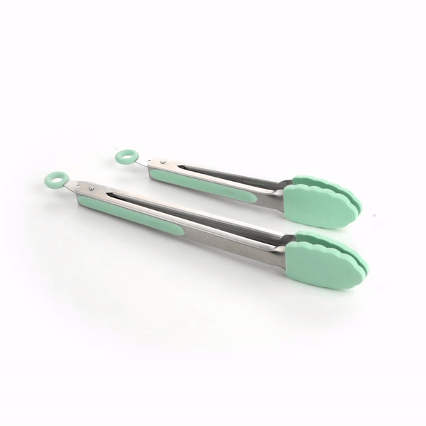 Met Lux Teal Stainless Steel 2-Piece Kitchen Tong Set - Scalloped - 12" x 1 3/4" x 2" - 1 count box