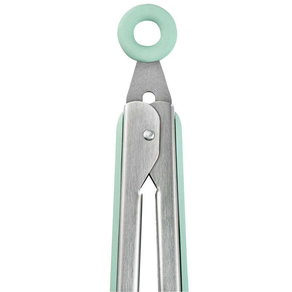 Met Lux Teal Stainless Steel 2-Piece Kitchen Tong Set - Scalloped - 12" x 1 3/4" x 2" - 1 count box