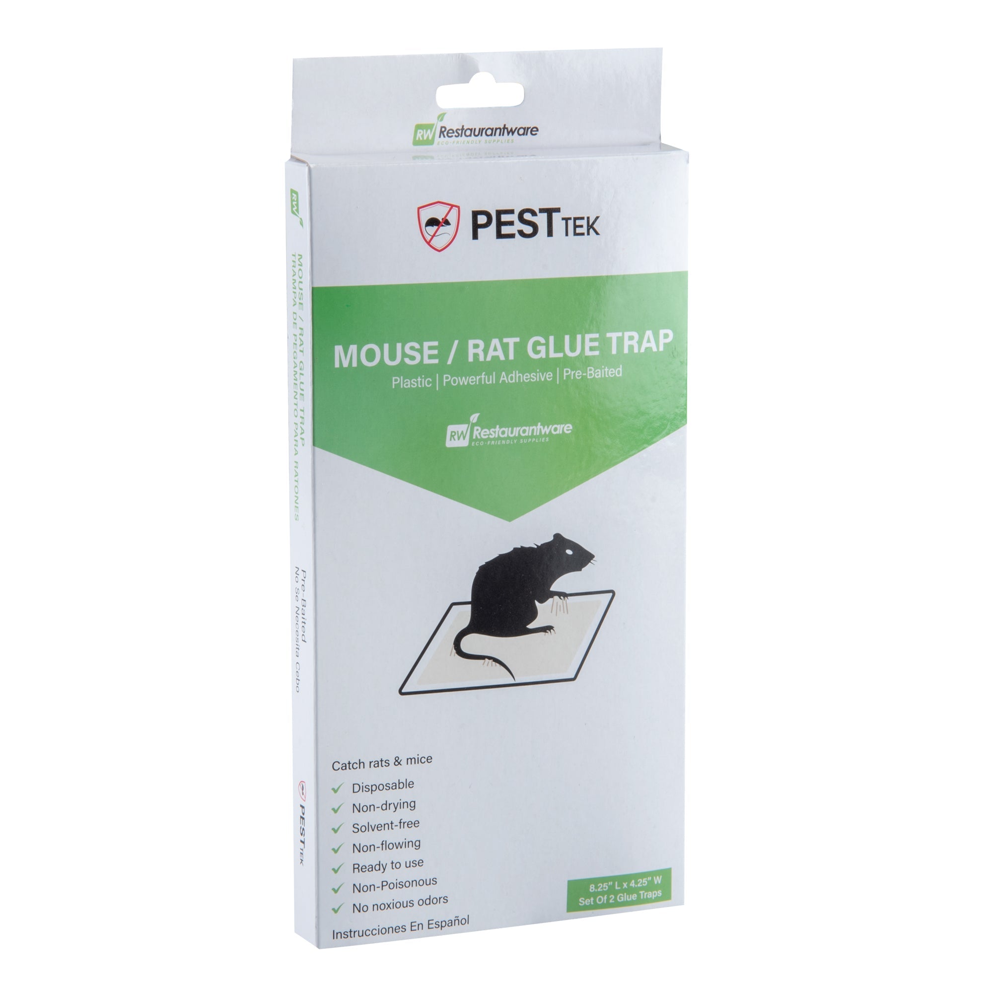 Pest Tek Plastic Mouse / Rat Glue Trap - Set of 2 - 8 1/4" x 4 1/4" x 1" - 10 count box