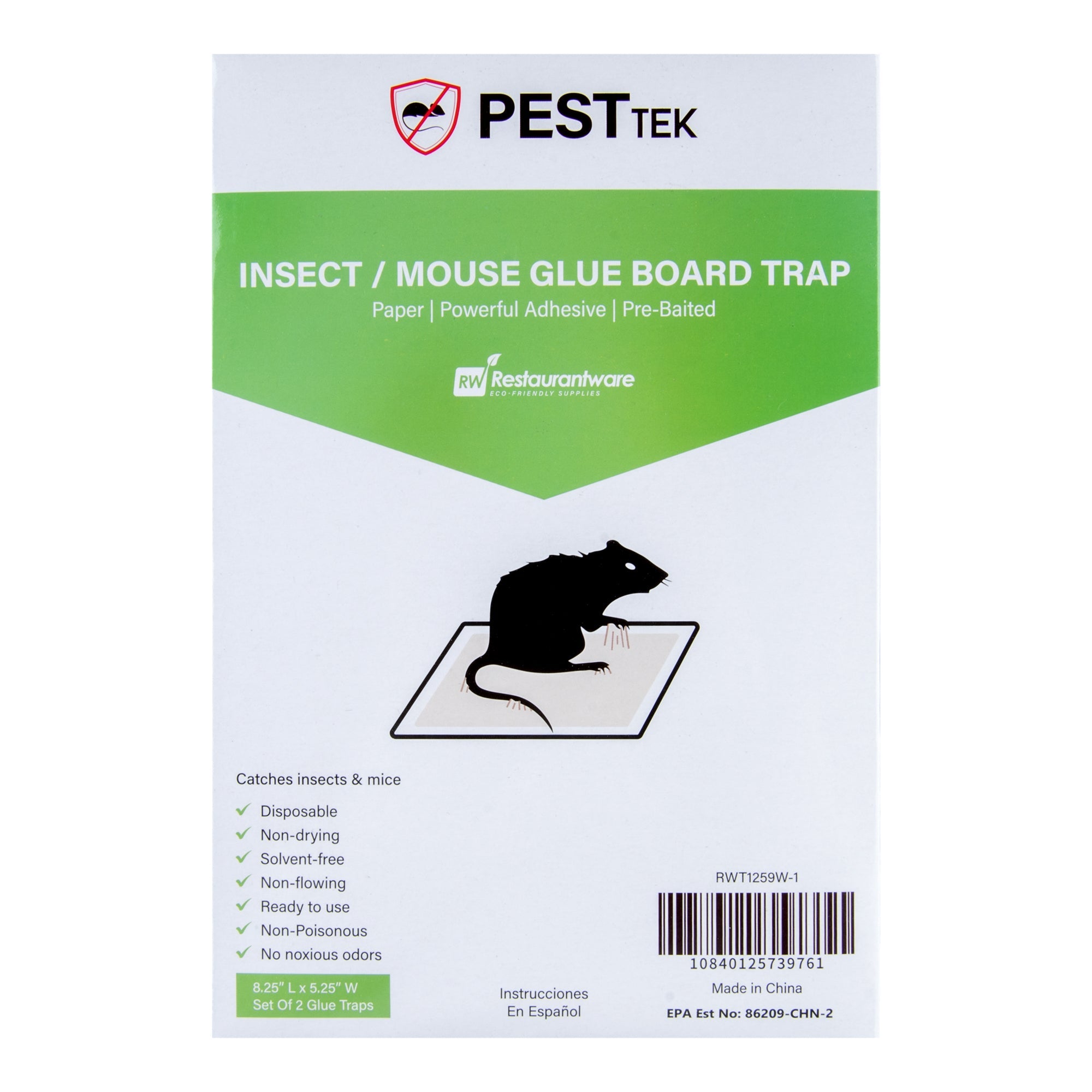 Pest Tek Paper Insect / Mouse Glue Board Trap - Set of 2 - 8 1/4" x 5 1/4" - 10 count box