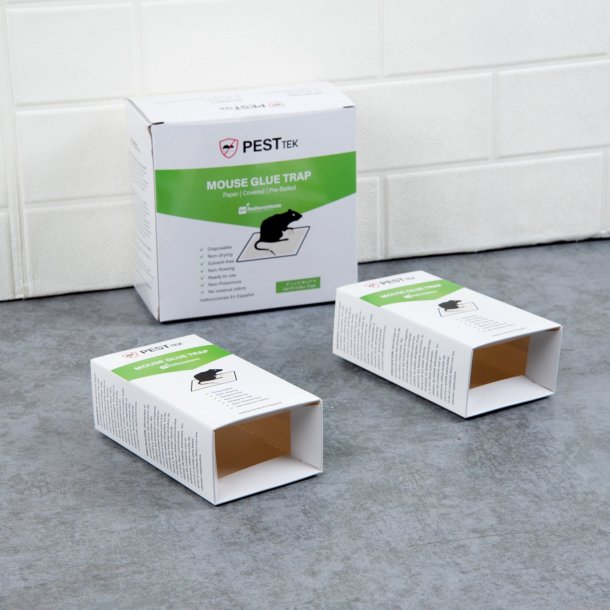 Pest Tek Paper Mouse Glue Trap - Covered, Set of 3 - 6" x 3" x 2" - 1 count box