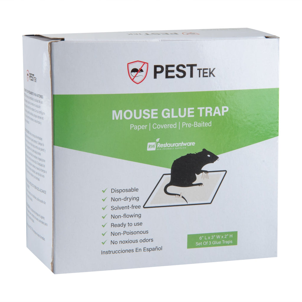 Pest Tek Paper Mouse Glue Trap - Covered, Set of 3 - 6" x 3" x 2" - 1 count box