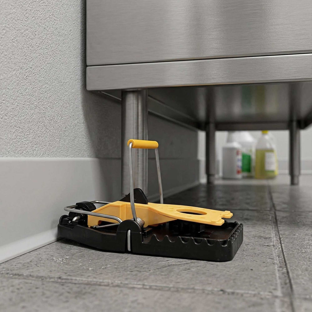 Pest Tek Yellow and Black Plastic Mouse Trap - Kill Bar, Reusable - 4 1/2" x 2" x 2 1/4" - 6 count box