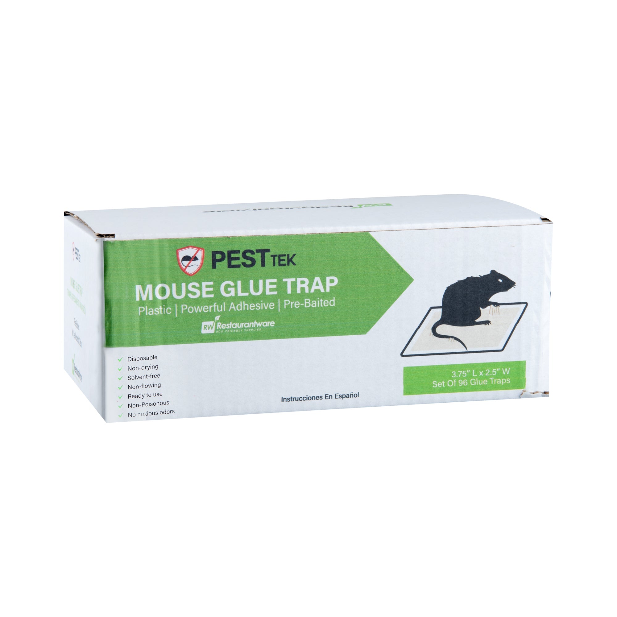 Pest Tek Plastic Mouse Glue Trap - Set of 96 - 3 3/4" x 2 1/2" x 1/2" - 10 count box