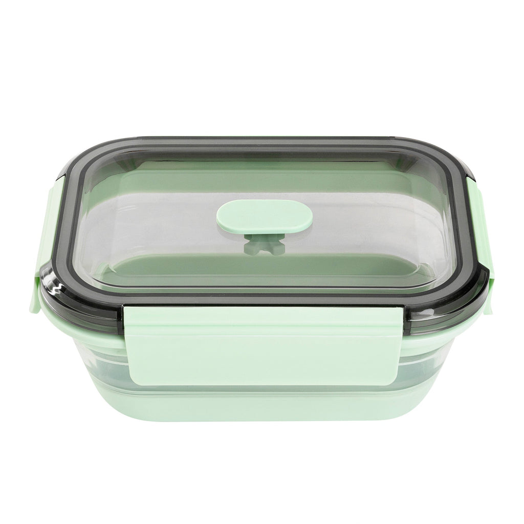 Fresh Hero 27 oz Green Plastic Airtight Food Storage Container - with Vented Lid, Collapsible - 7 1/4" x 5 1/2" x 2 3/4" - 1 count box